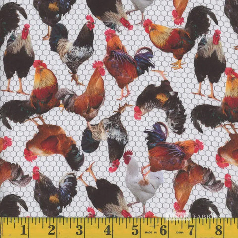 rooster, Farm Animals Cotton Fabric 137