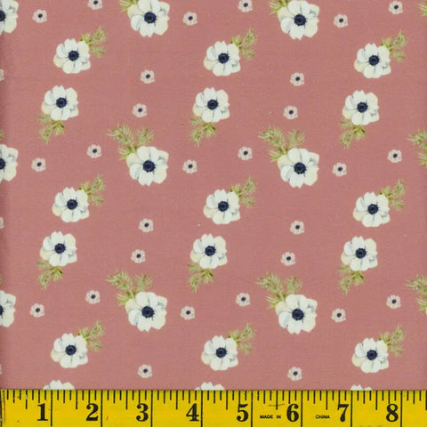 rose, Chambray Anemone Poly Cotton Fabric 137