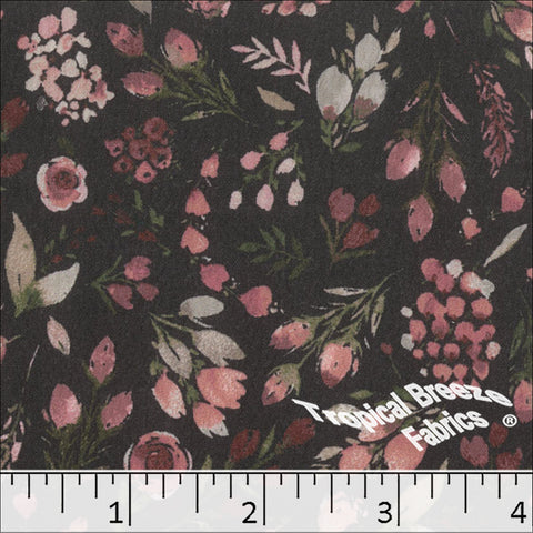 rose, Crinkle Creme Floral Print Polyester Fabric 042523