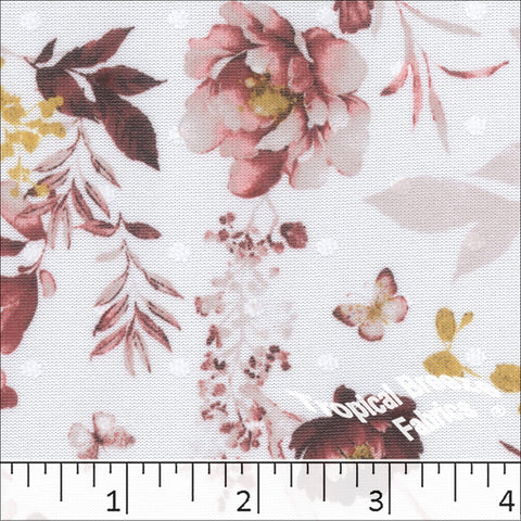 rose, Swiss Dot Knit Floral Print Dress Fabric 573516