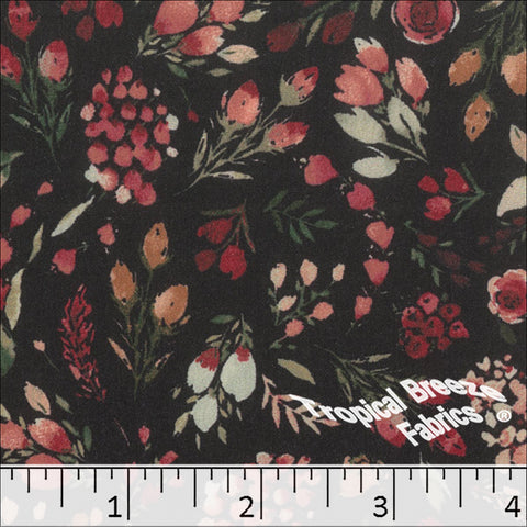 ruby red, Crinkle Creme Floral Print Polyester Fabric 042523