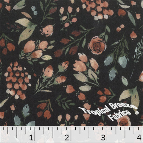 rust, Crinkle Creme Floral Print Polyester Fabric 042523