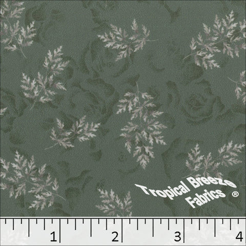 sage, Silk Mist Leaf Print Polyester Fabric 042521