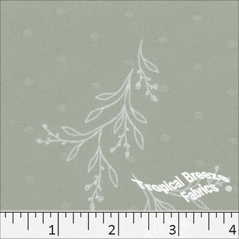 sage green, Swiss Dot Knit Foliage Print Polyester Fabric 573515