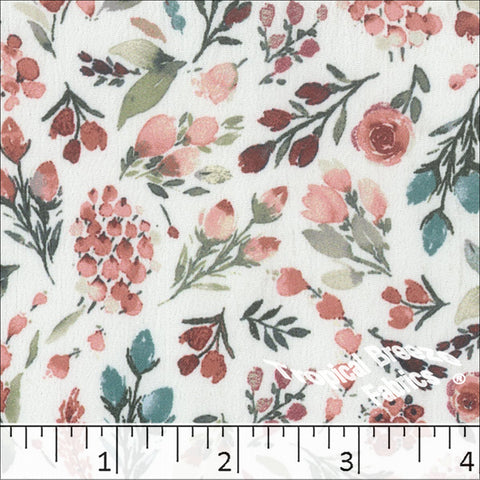 salmon, Crinkle Creme Floral Print Polyester Fabric 042523