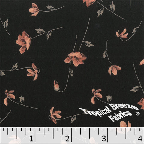 salmon, Crinkle Creme Floral Print Polyester Fabric 042527