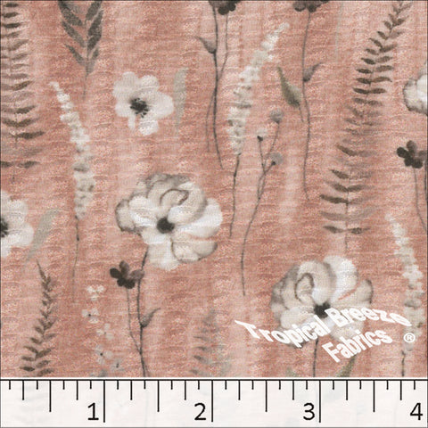 salmon, Seersucker Floral Knit Dress Fabric 575510