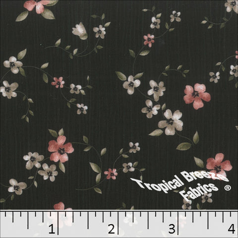 salmon, Sweet Cream Floral Print Polyester Fabric 042525