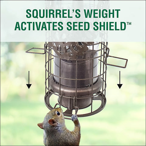 Perky-Pet Squirrel-Be-Gone Max Pinecone Bird Feeder showing how squirrels are prevented from getting to the seed