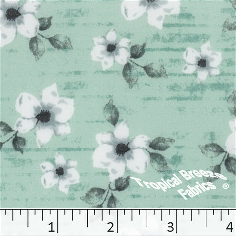seafoam, Quick Dry Stretch Crepe Floral Print Fabric 04452