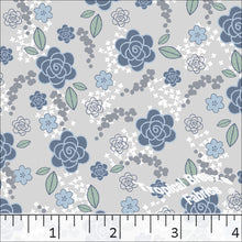 Blossoms Print Poly Cotton Dress Fabric Silver