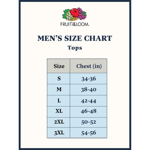 Fruit of the Loom men's shirts size chart