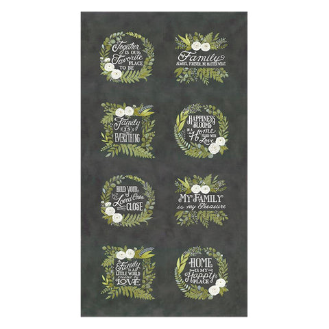 Happiness Blooms Cotton Fabric Panels slate