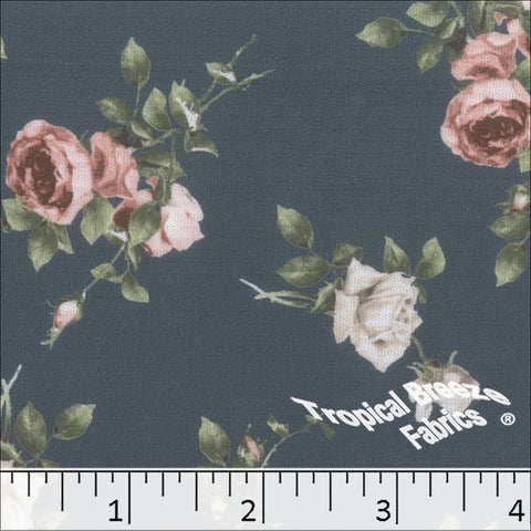 slate blue, Horizontal Rib Knit Floral Print Dress Fabric 572524