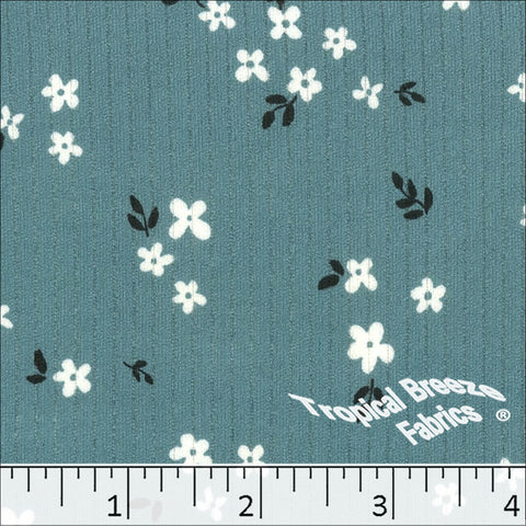 slate blue, Classic Rib Knit Floral Print Fabric 578516