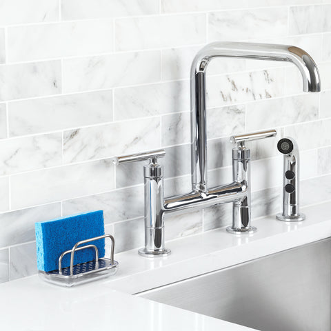 Sponge holder beside sink