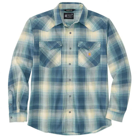 Storm Blue Men's Montana Relaxed Fit Long-Sleeve Snap-Front Plaid Shirt 106756
