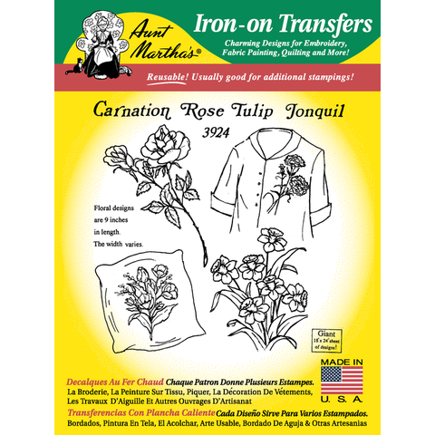 Large Carnation Rose Tulip and Jonquil Iron-On Transfers