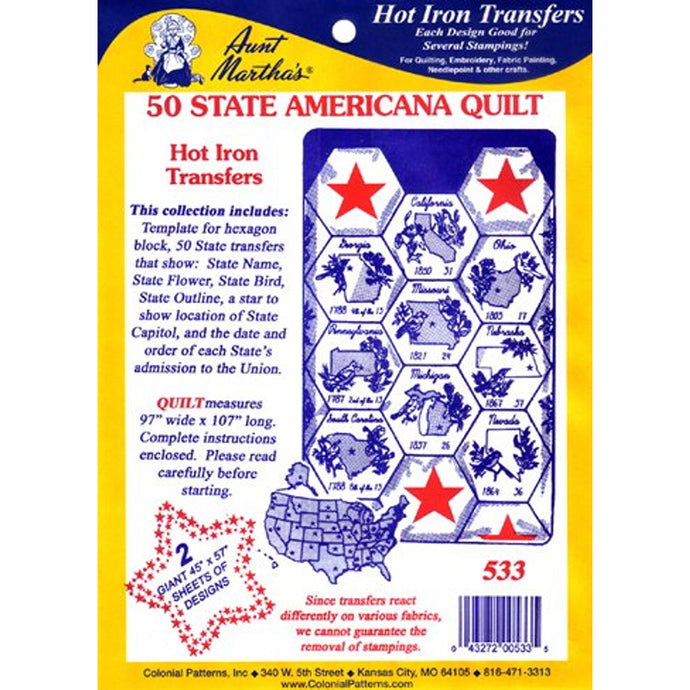 50 State Americana Quilt Hot Iron Transfers T-533