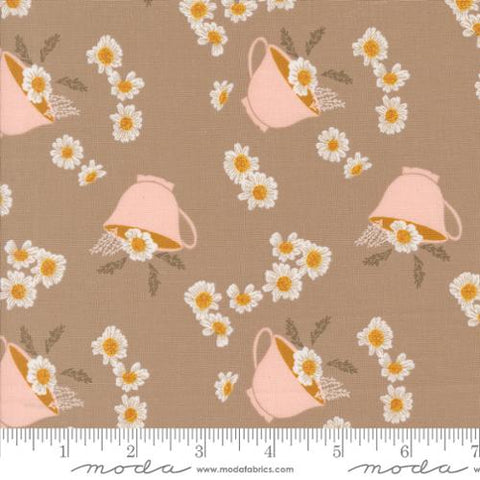tan, Frivolity Collection Teacup Floral Cotton Fabric 43191