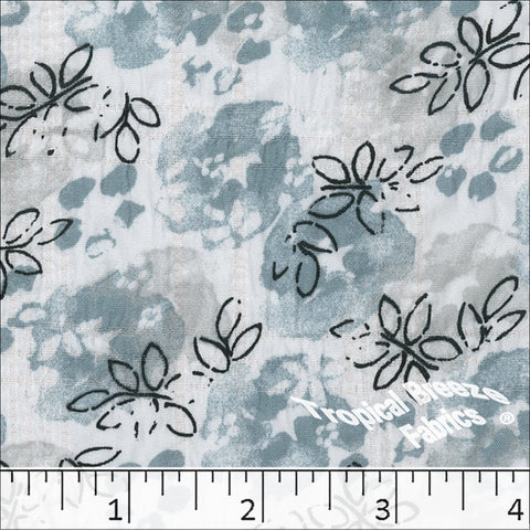 Plumeria Leaf Print Polyester Fabric 048331 teal