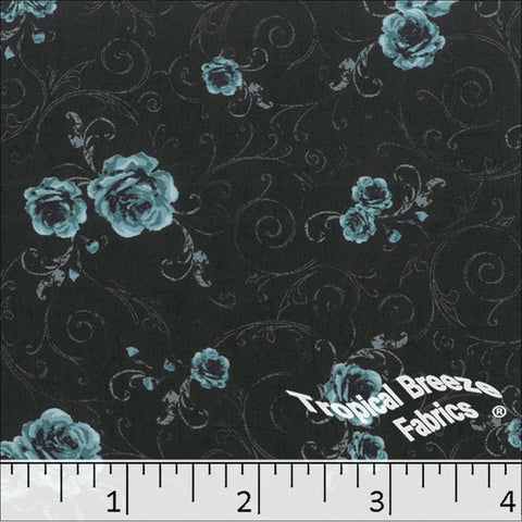 teal, 100% Polyester Peach Cream Print Fabric 048523