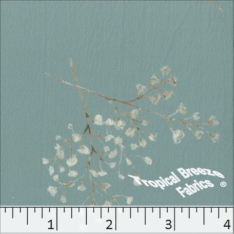 teal, Crinkle Cream Print Polyester Fabric 042518