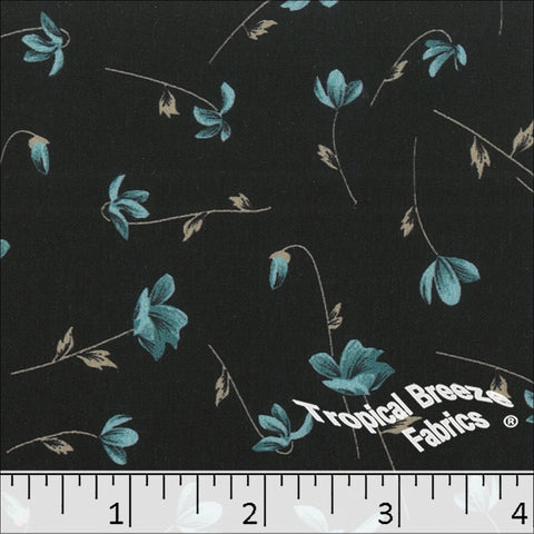 teal, Crinkle Creme Floral Print Polyester Fabric 042527