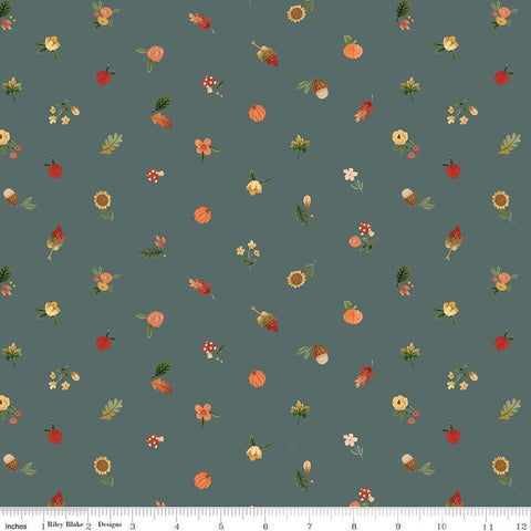teal, Happy Fall Days Collection Fall Things Cotton Fabric C16345