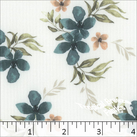 teal, Mini Rib Knit Floral Print Fabric 572519