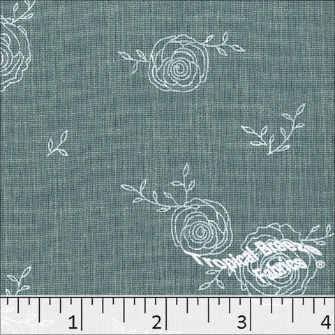 Simplistic Rose Print Polyester Fabric 04540 teal