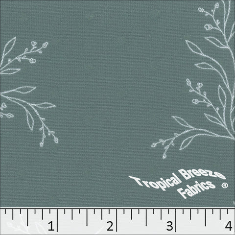 teal, Swiss Dot Knit Foliage Print Polyester Fabric 573515
