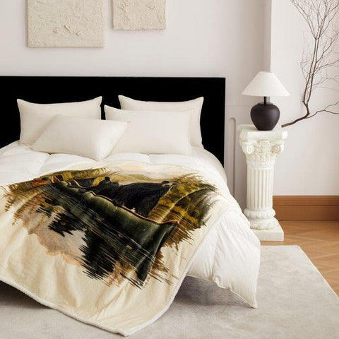 Virah Bella Three Bears Sherpa Throw on bed