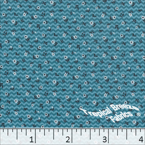 turquoise, Pick Stripe Tiny Floral Print Polyester Fabric 04943