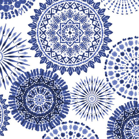Indigo Splash Collection Watercolor Medallions Cotton Fabric 15711 white
