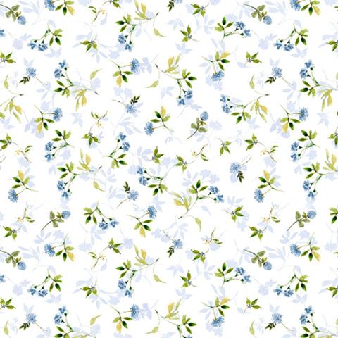 Among the Branches Collection Florals and Leaves Cotton Fabric white