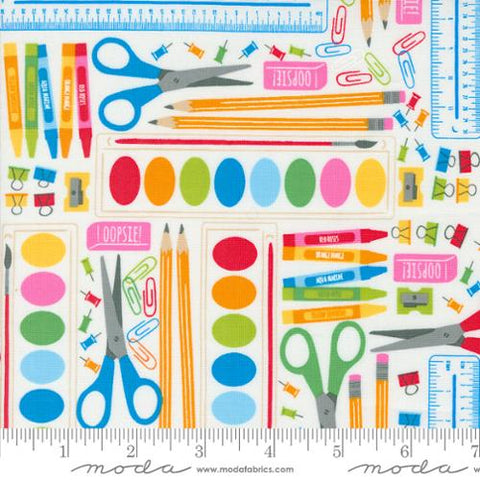 Back to School Collection School Supplies Cotton Fabric 20891 white