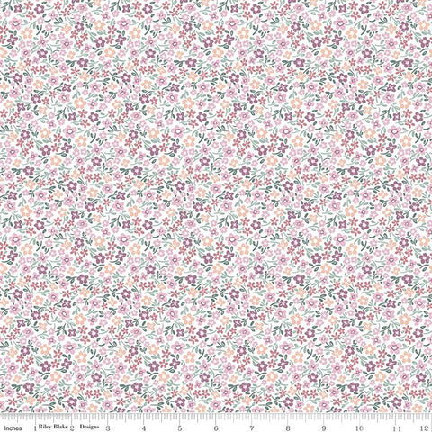 Buds and Butterfly Collection Daisy Delight Cotton Fabric C15356 white