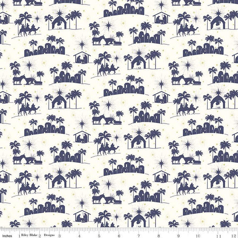 white, Come Let Us Adore Him Collection Silhouettes Cotton Fabric C16311
