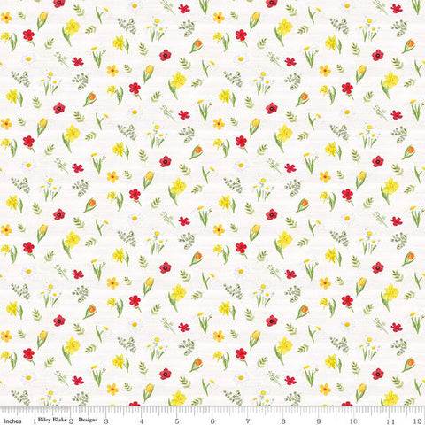 White, Covered Bridges in Spring Collection Flowers Cotton Fabric CD15823