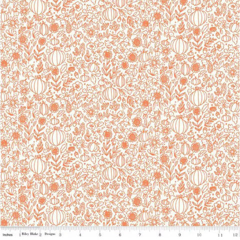 white, Happy Fall Days Collection Floral Outline Cotton Fabric C16344