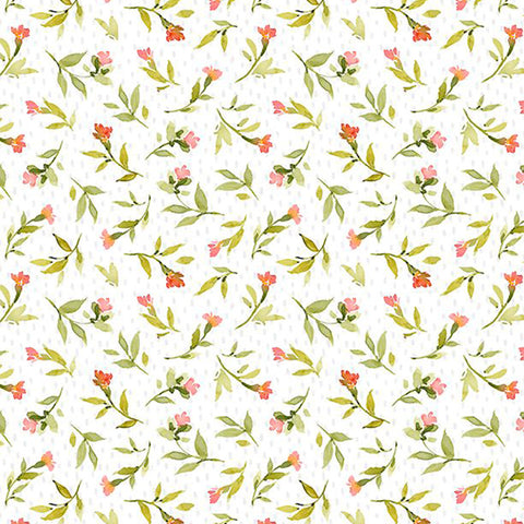 Hummingbird Floral Collection Floral Toss Cotton Fabric 3023-39831 white