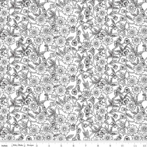 White, Sewing Seeds Collection Porcelain Petals Cotton Fabric CD15962