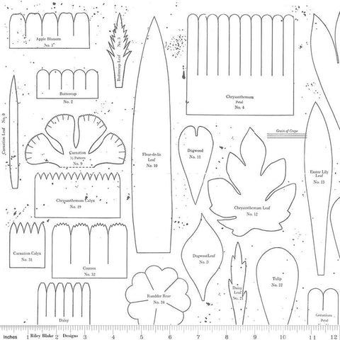 White, Sewing Seeds Collection Posie Patterns Cotton Fabric CD15688