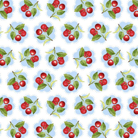 white, Sweet Cherry Collection Floral Cherry Cotton Fabric 68572-443