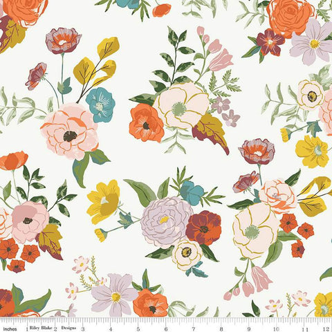 white, Winged Medley Collection Large Floral Cotton Fabric C15910