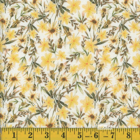 yellow, Wildflower Seersucker Stretch Fabric 1406