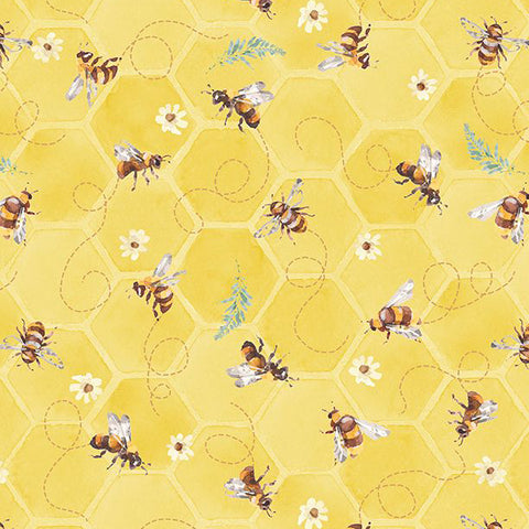 Sunflower Sweet Collection Bee Toss Cotton Fabric yellow