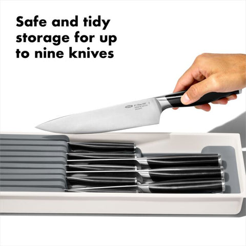 Compact Knife Drawer Organizer with knives