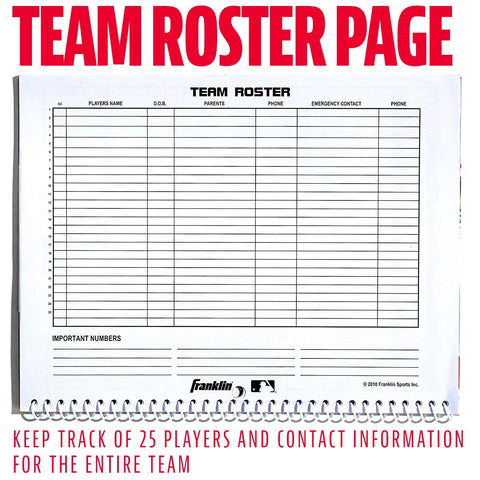 MLB BASEBALL/SOFTBALL SCOREBOOK Team roster page